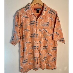 Reel Legends Fishing Shirt Mens XL Salmon Fish Print‎ Button Front Short Sleeve
